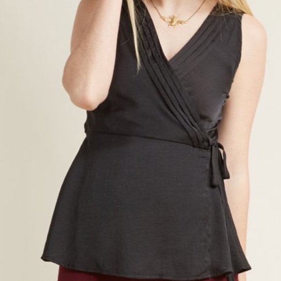 MODCLOTH Black Sleeveless Silky Wrap Blouse - Picture 1 of 5